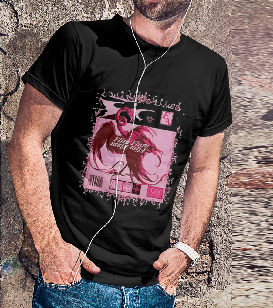 Flim Flam Flamingo Barcode Pink Swirl Border T-Shirt