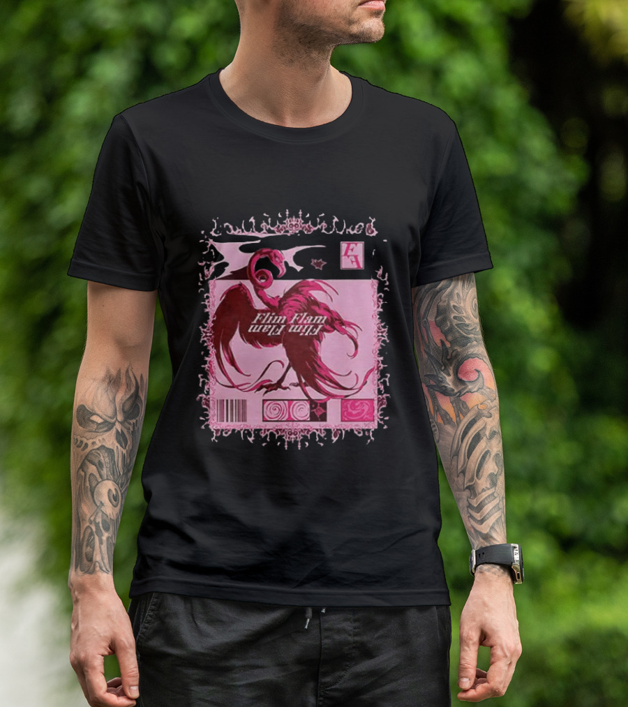 Flim Flam Flamingo Barcode Pink Swirl Border T-Shirt