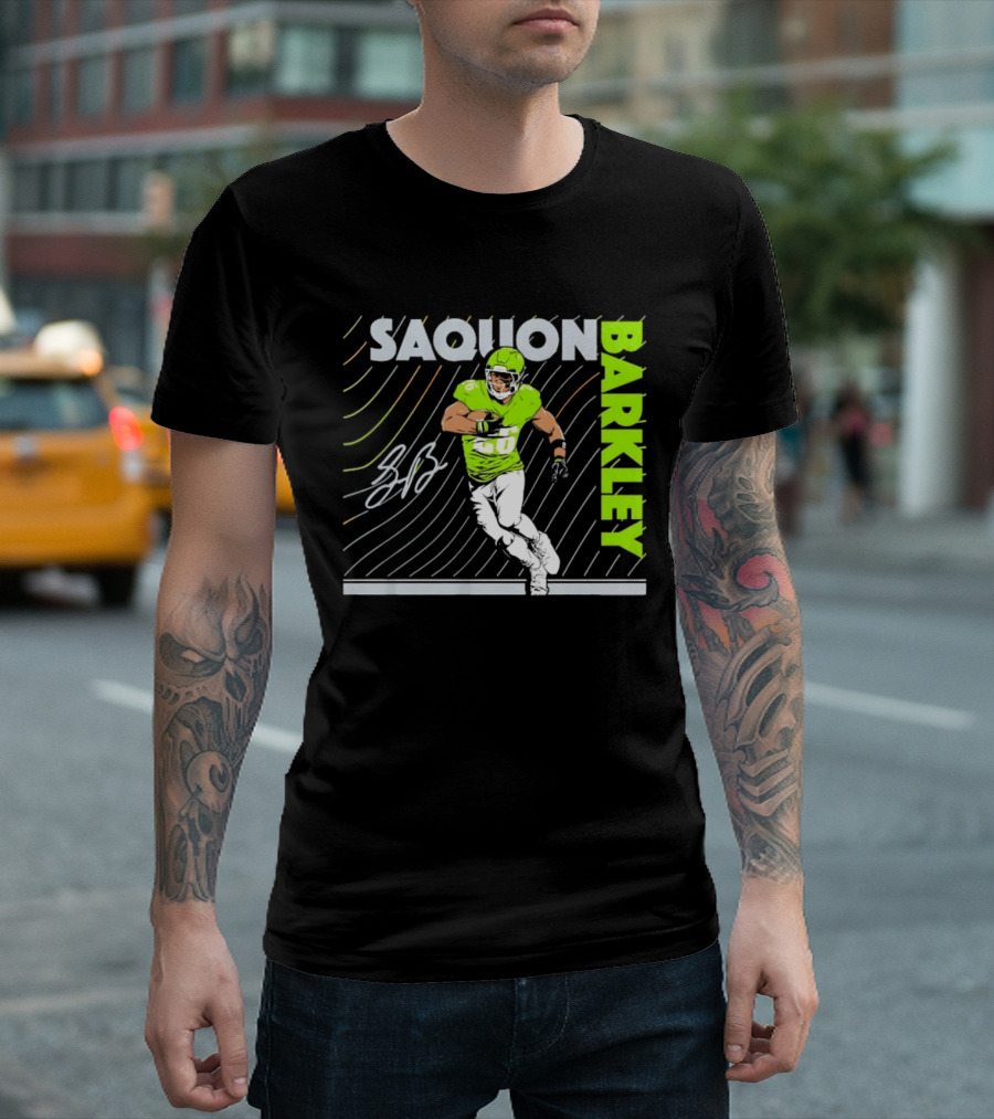 Saquon Barkley 26 Running Back Neon Green Philadelphia Eagles T-Shirt