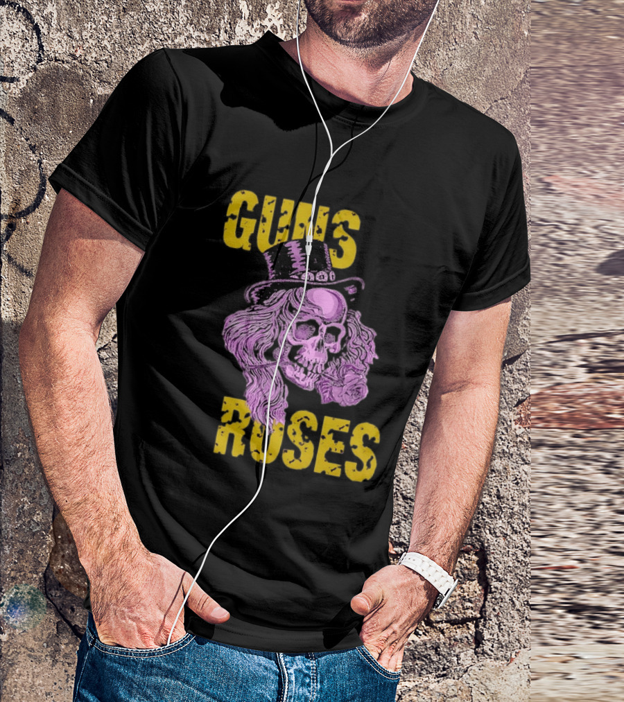 Guns N' Roses Distressed Skull With Top Hat And Roses T-Shirt