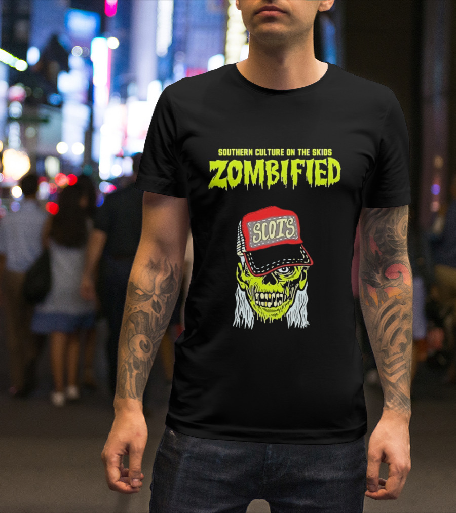 Southern Culture On The Skids Zombified Scots Skeleton With Red Cap T-Shirt