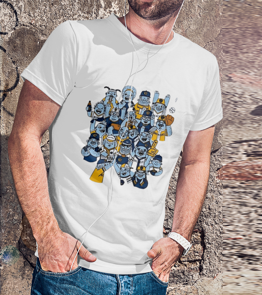 Milwaukee Brewers Fan Cartoon Characters Baseball Crowd T-Shirt