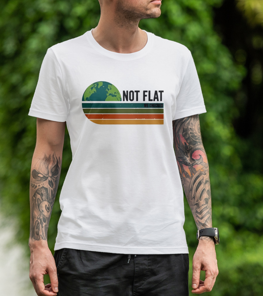 Not Flat We Checked Earth Globe Retro Stripes T-Shirt