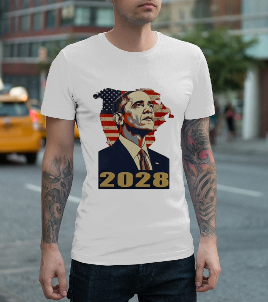 Obama 2028 With American Flag T-Shirt