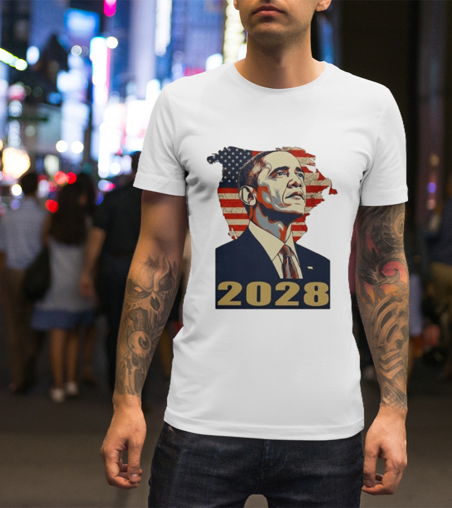 Obama 2028 With American Flag T-Shirt