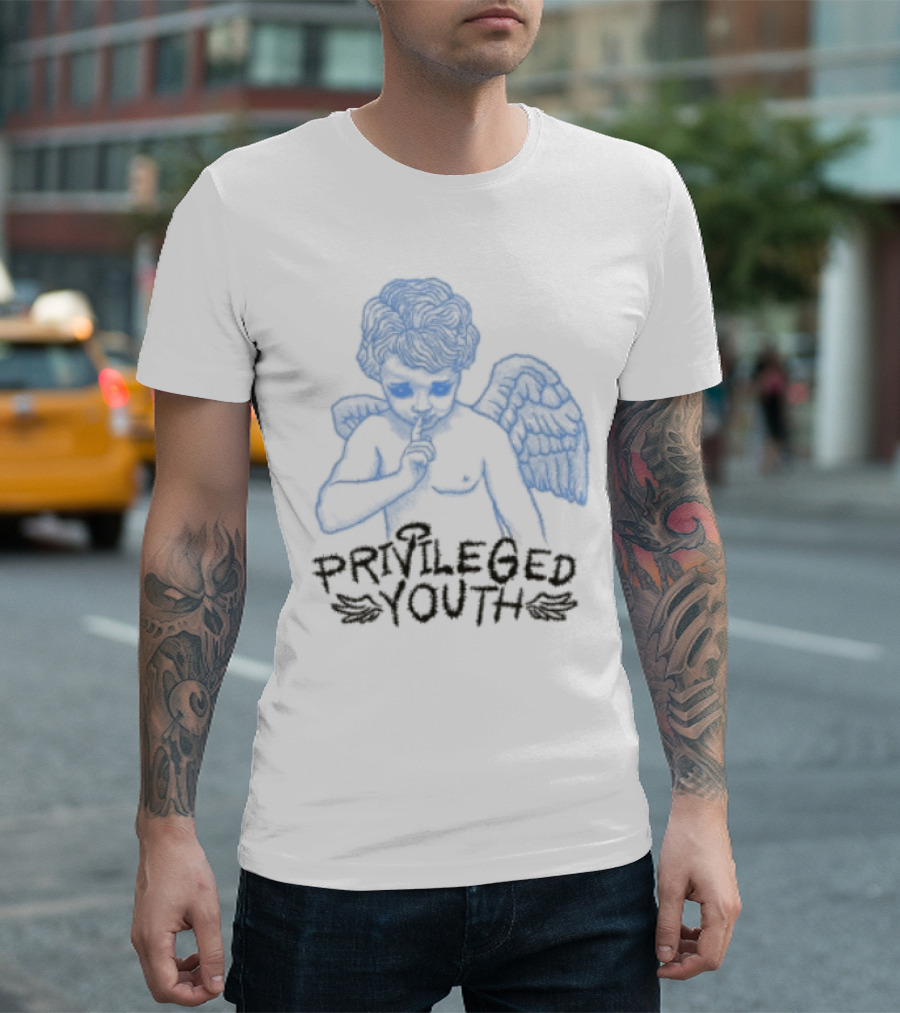 Privileged Youth Angel Blue Winged Figure Cream Color T-Shirt
