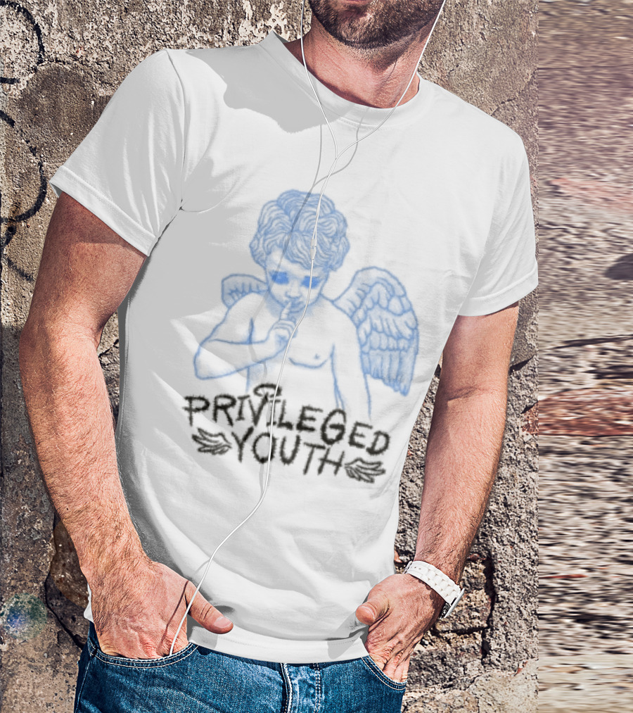 Privileged Youth Angel Blue Winged Figure Cream Color T-Shirt