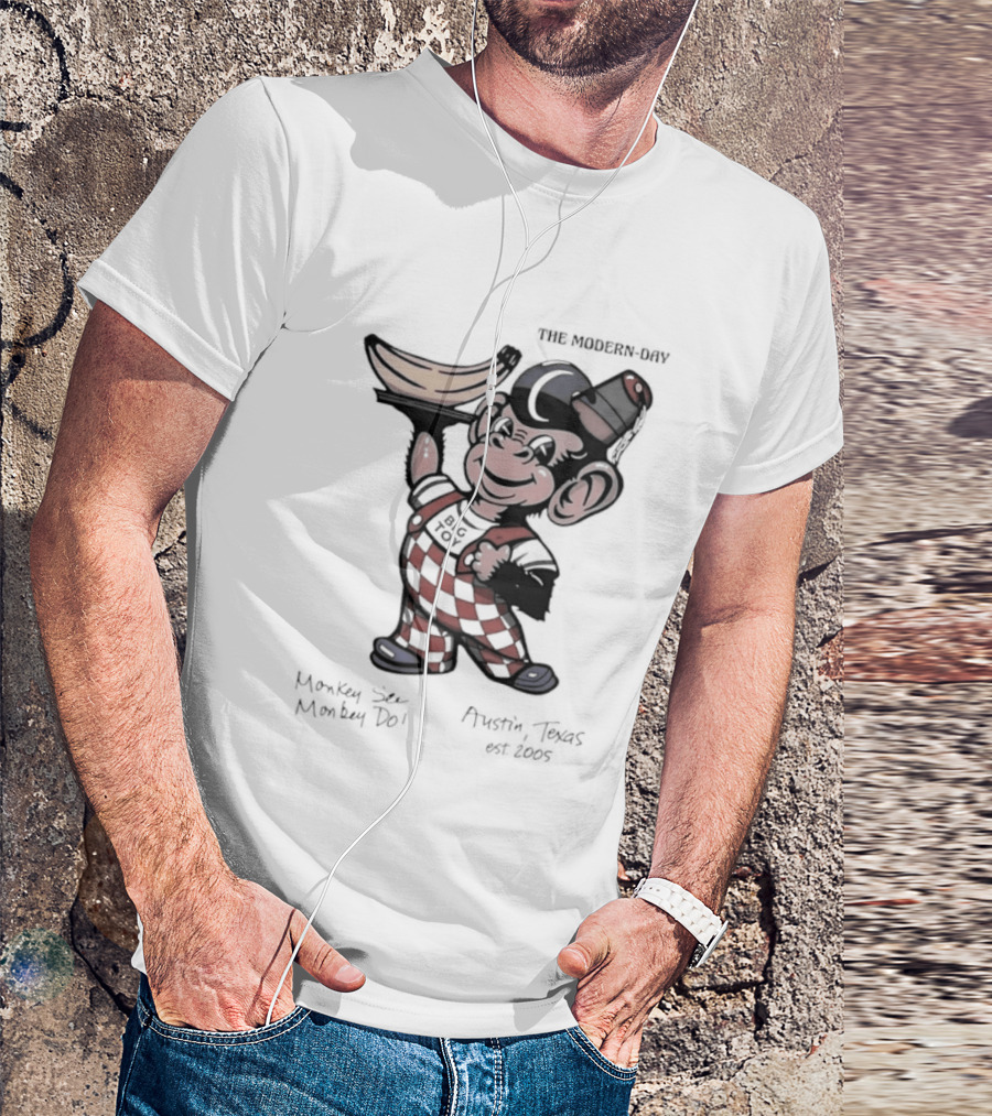 The Modern Day Big Toy Monkey See Monkey Do Austin Texas Est 2005 Vintage Cartoon T-Shirt