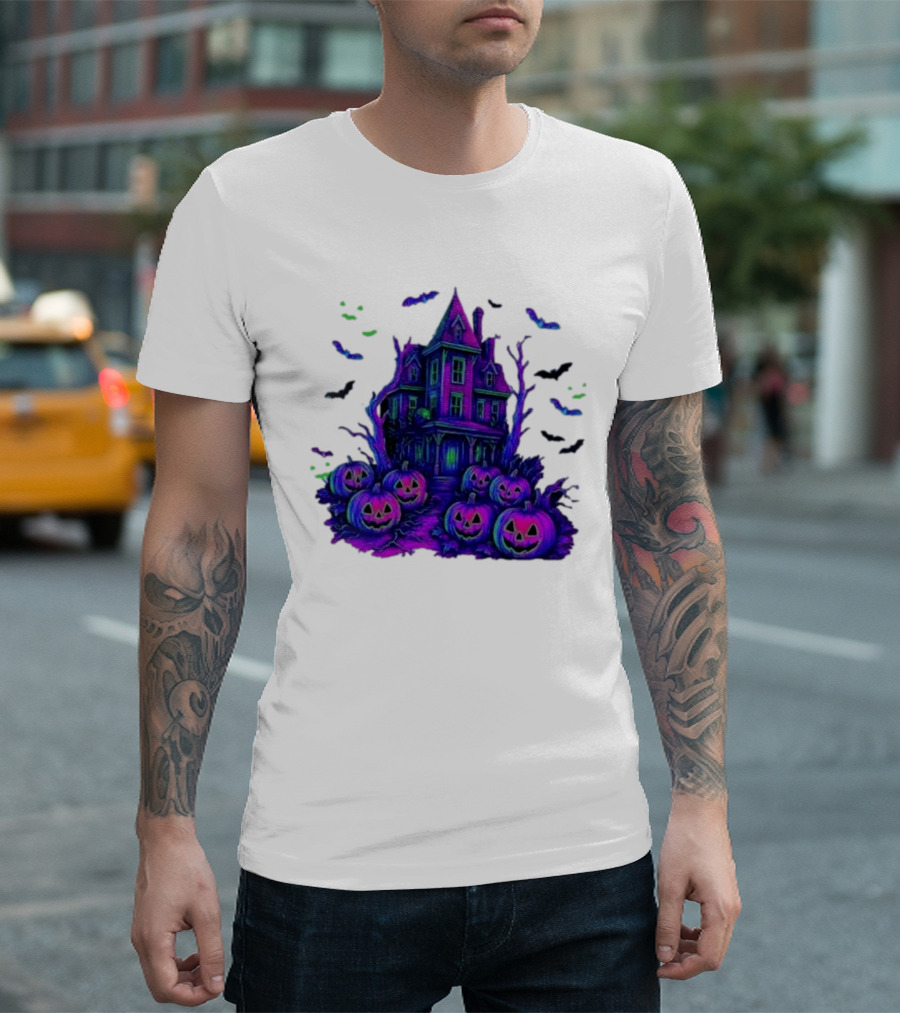 Halloween Bats Haunted House T-Shirt