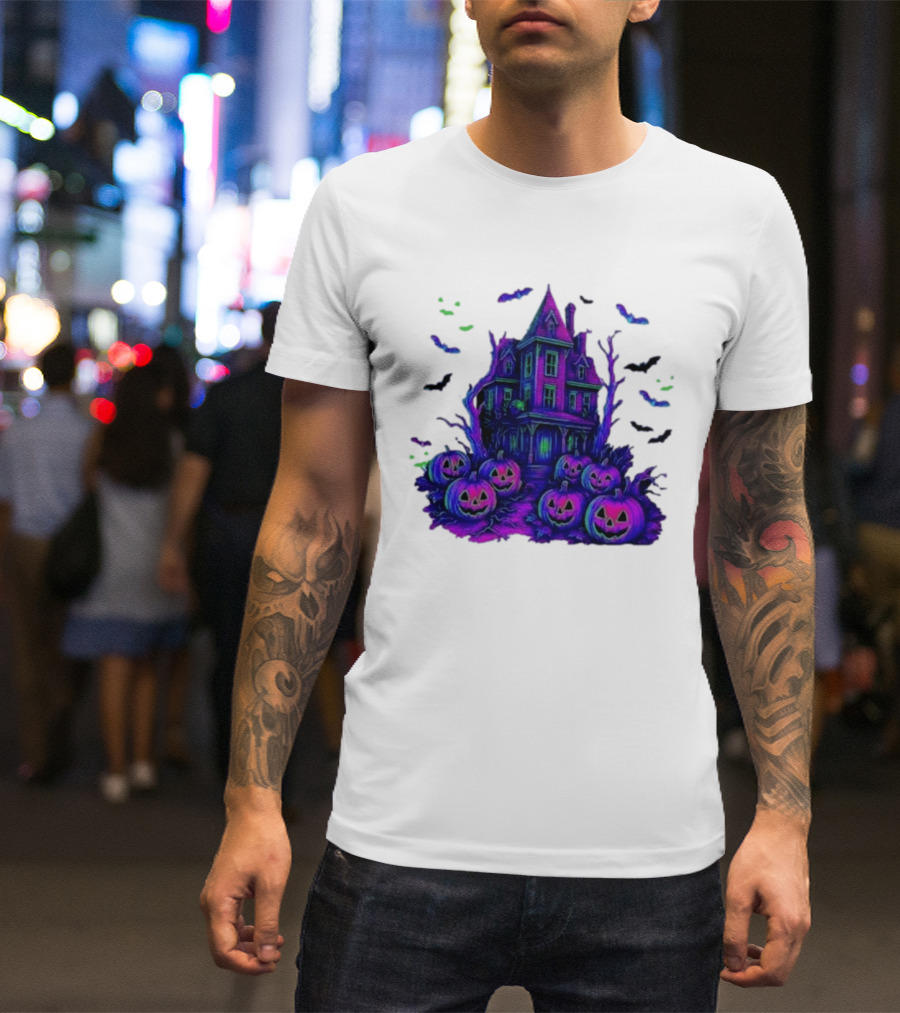 Halloween Bats Haunted House T-Shirt