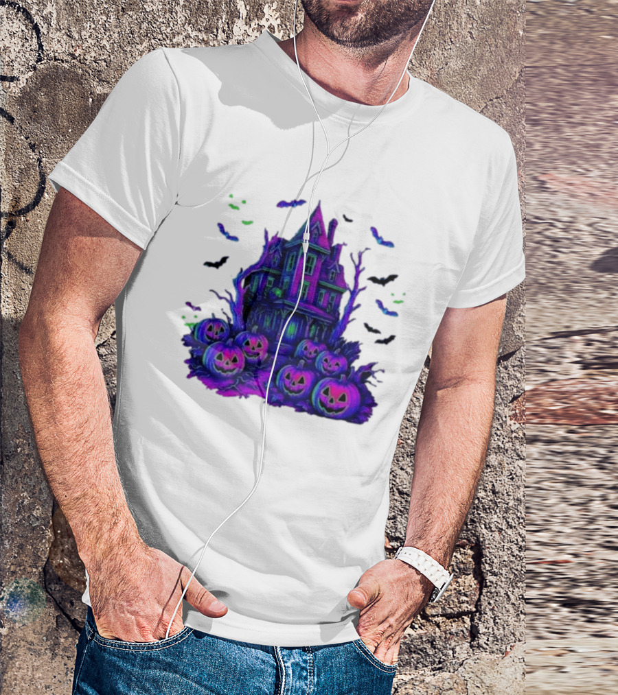 Halloween Bats Haunted House T-Shirt