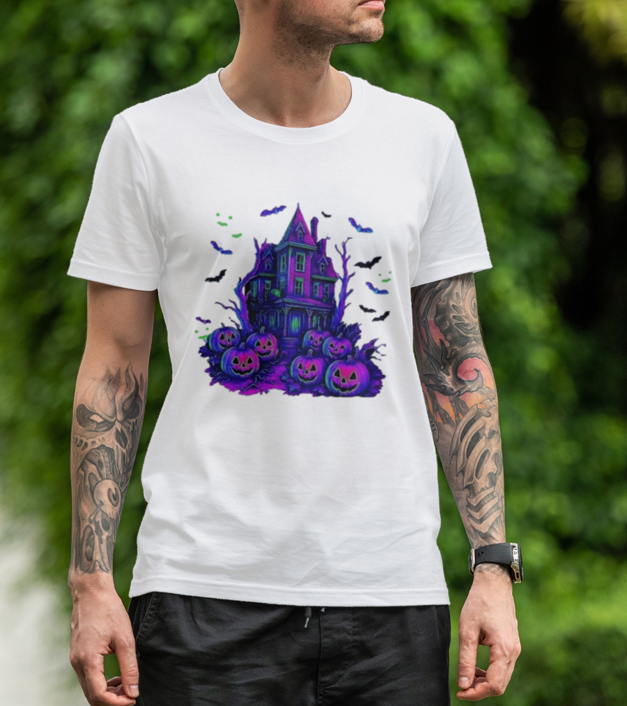 Halloween Bats Haunted House T-Shirt