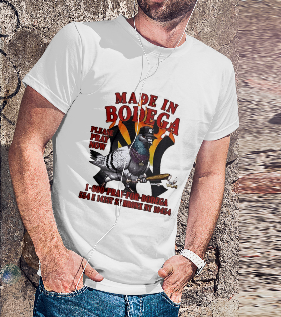 Made In Bodega New York Yankees Pigeon Baseball T-Shirt