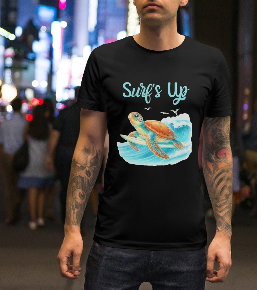Surf's Up Turtle Riding Surfboard On Big Wave T-Shirt