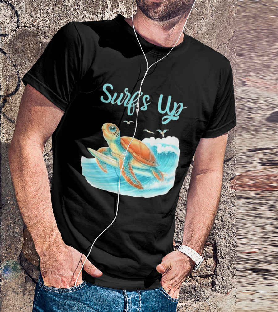 Surf's Up Turtle Riding Surfboard On Big Wave T-Shirt