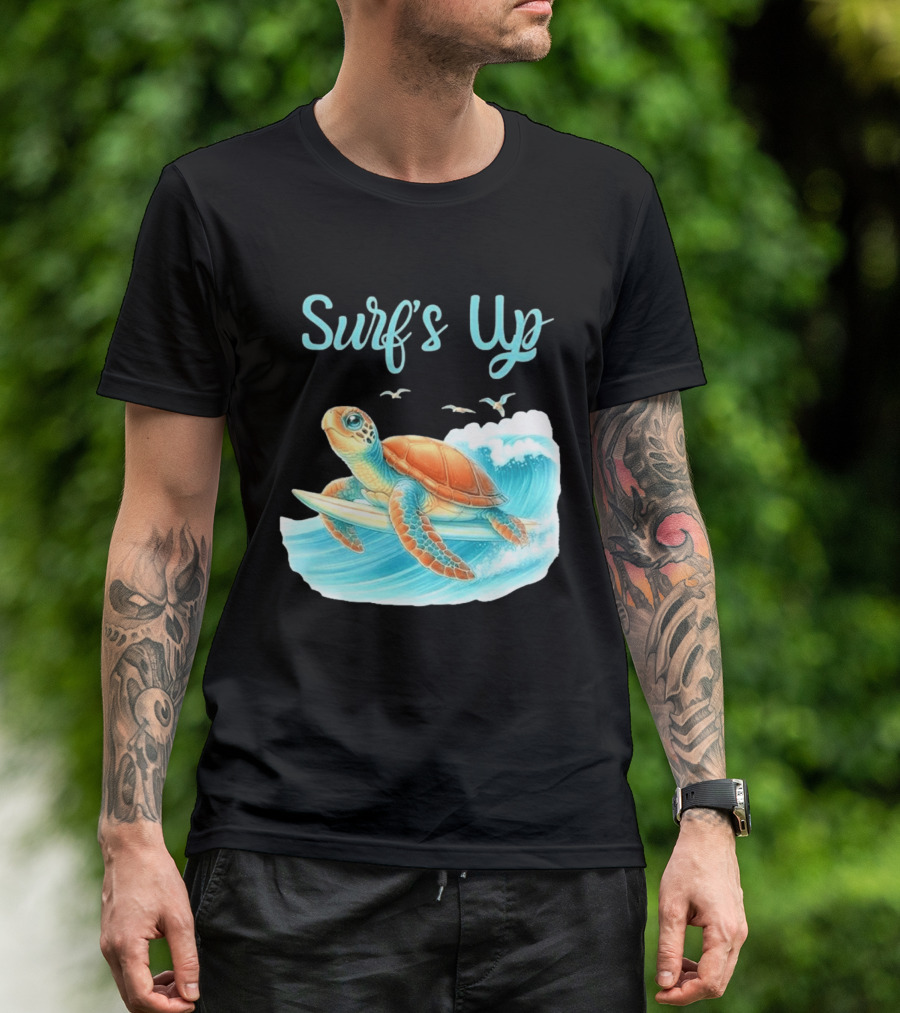 Surf's Up Turtle Riding Surfboard On Big Wave T-Shirt