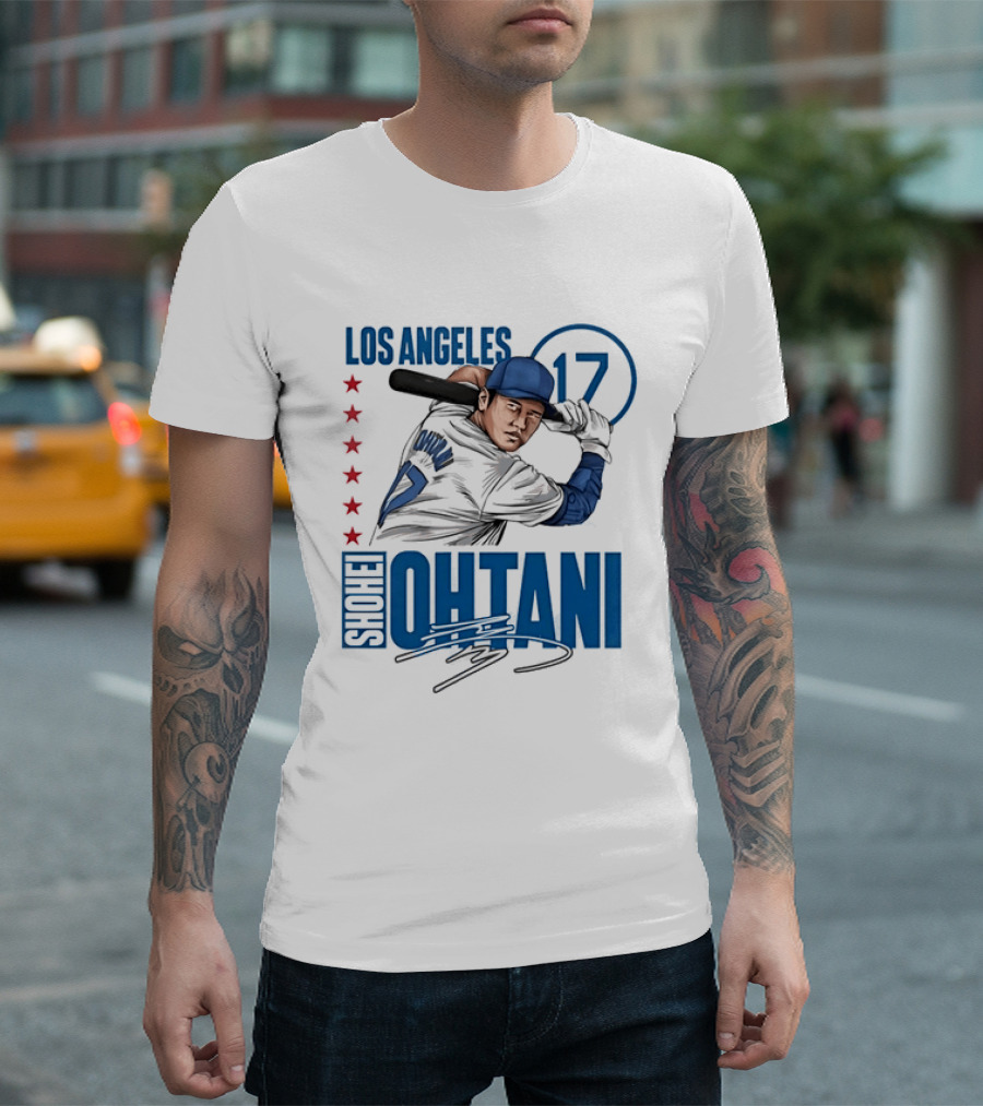 Los Angeles Shohei Ohtani 17 MLB Baseball Player Graphic With Stars T-Shirt