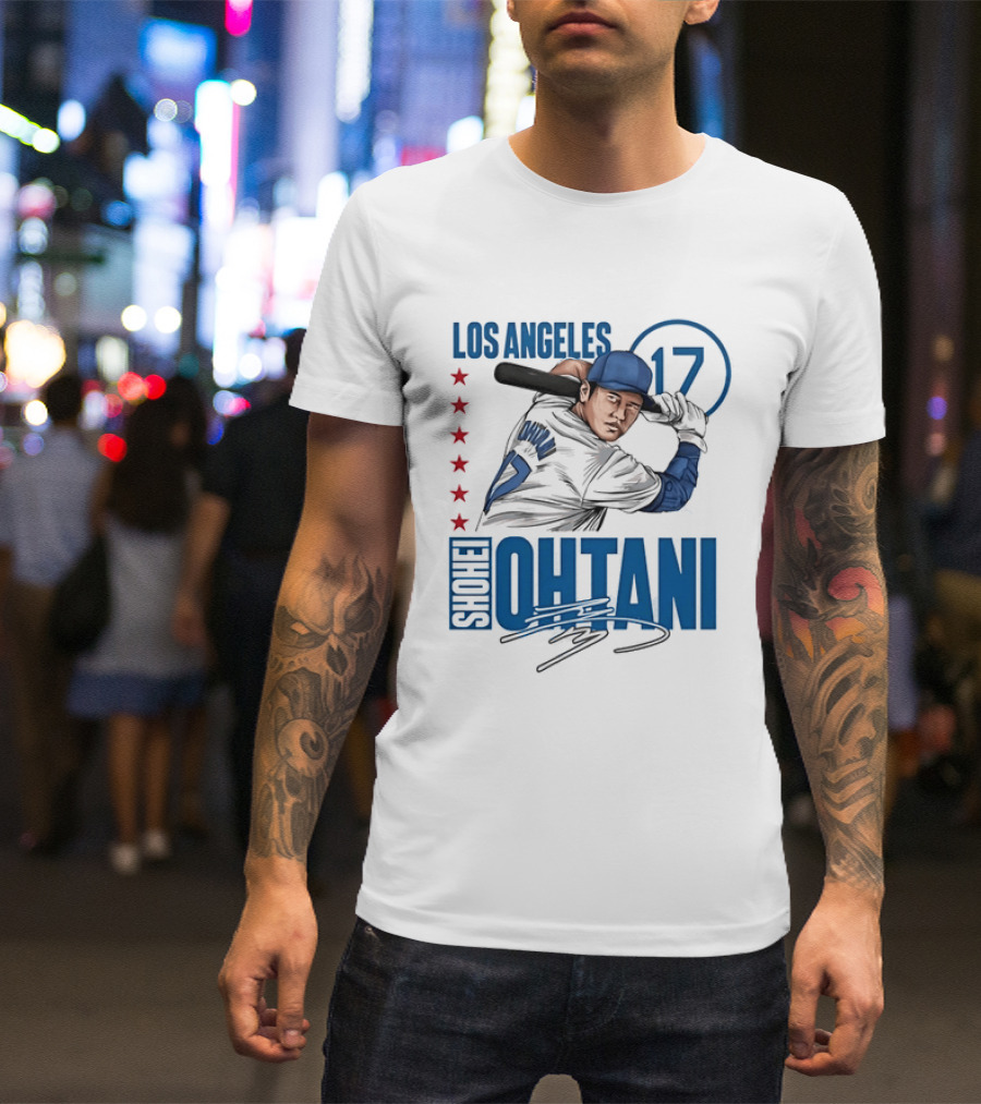 Los Angeles Shohei Ohtani 17 MLB Baseball Player Graphic With Stars T-Shirt