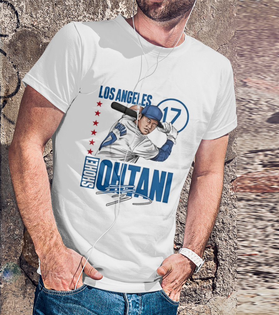 Los Angeles Shohei Ohtani 17 MLB Baseball Player Graphic With Stars T-Shirt