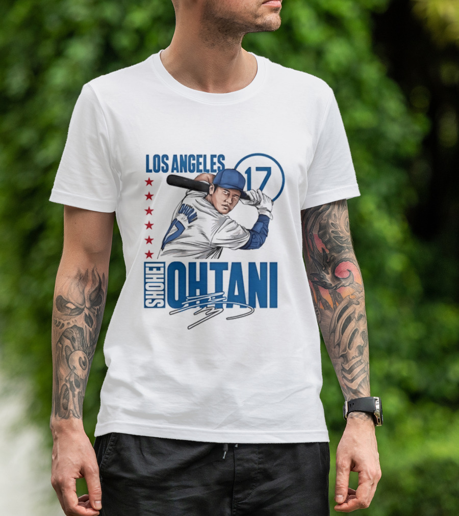 Los Angeles Shohei Ohtani 17 MLB Baseball Player Graphic With Stars T-Shirt