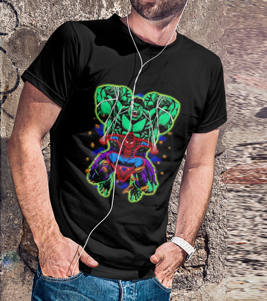 The Incredible Hulk And Spider Man Marvel Superheroes Comic Action Scene T-Shirt