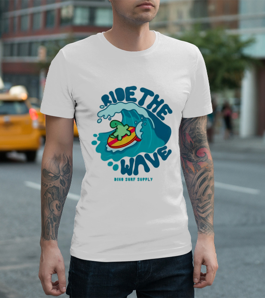 Ride The Wave Turtle Surfing Dino Surf Supply T-Shirt