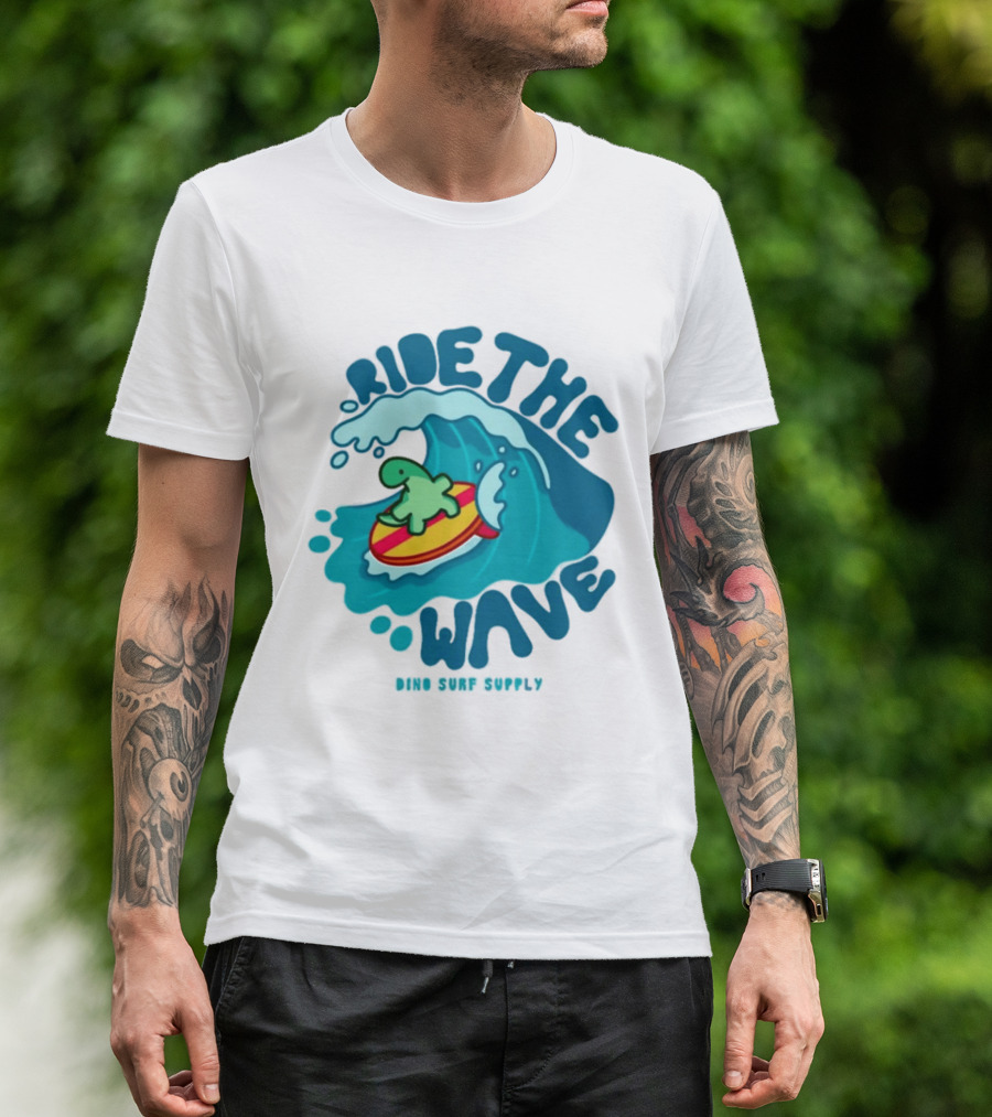 Ride The Wave Turtle Surfing Dino Surf Supply T-Shirt