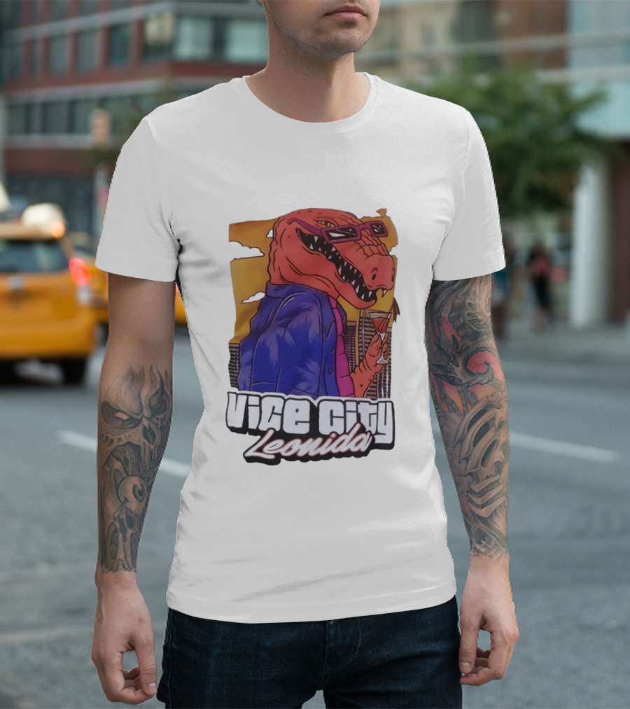 Vice City Leonida Rex Dinosaur Gaming Retro Vibes T-Shirt