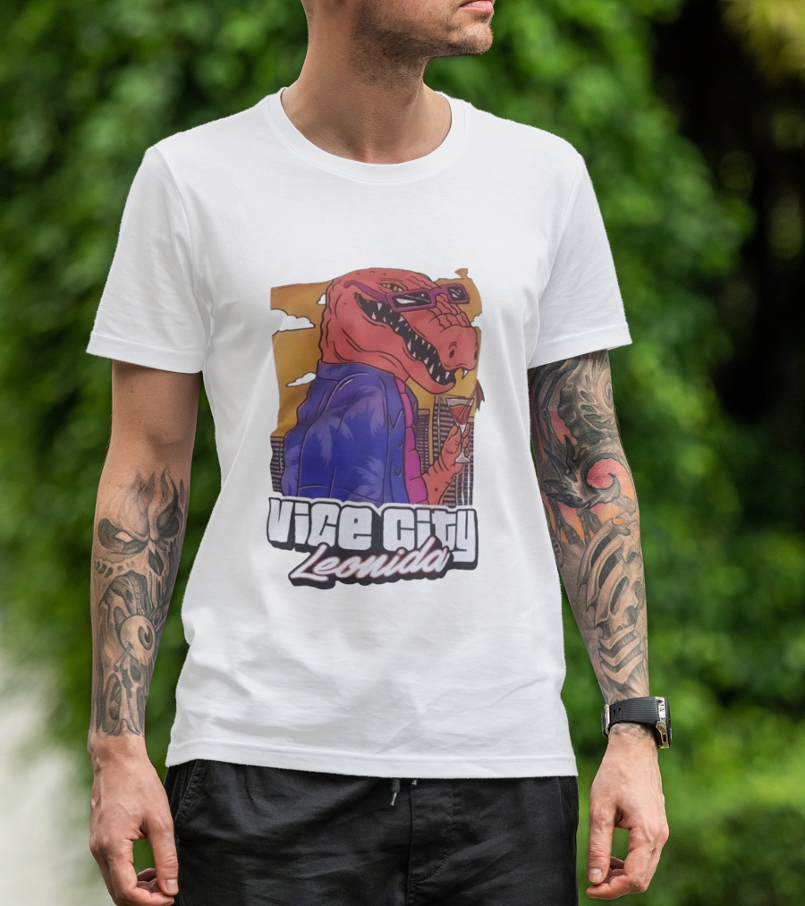 Vice City Leonida Rex Dinosaur Gaming Retro Vibes T-Shirt