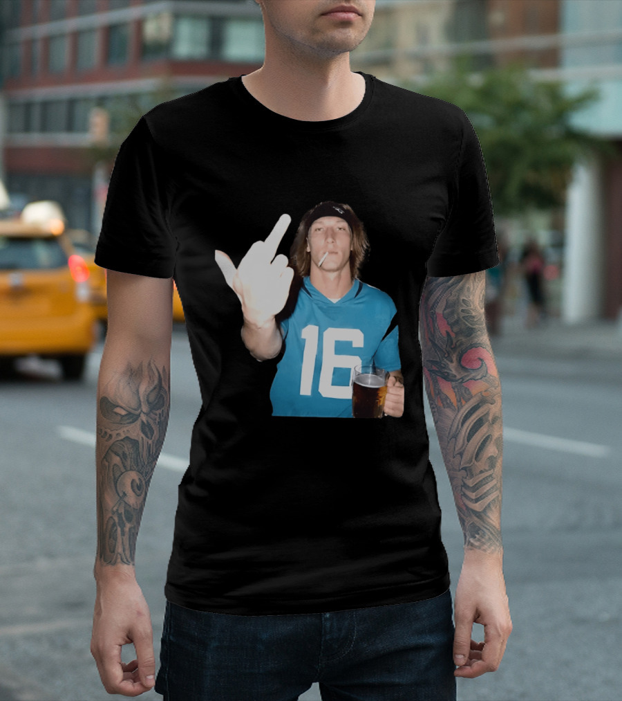 Trevor Lawrence Jersey 16 Middle Finger Beer Cigarette Jacksonville Jaguars T-Shirt