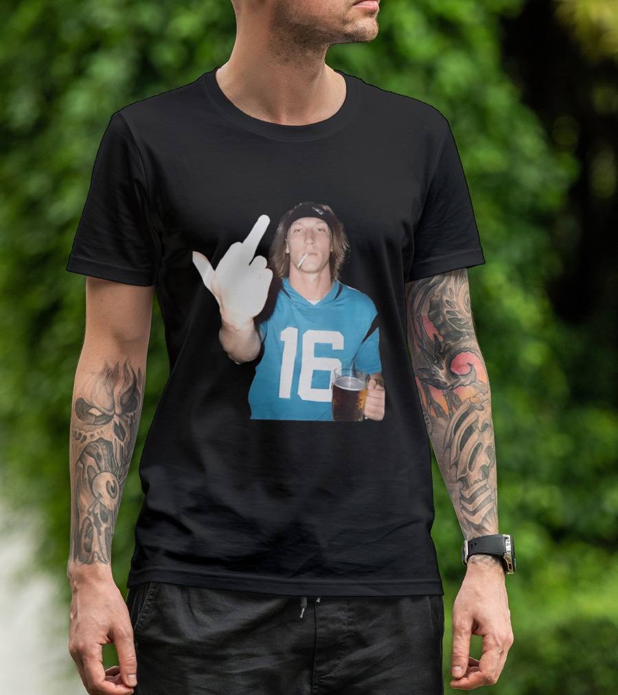 Trevor Lawrence Jersey 16 Middle Finger Beer Cigarette Jacksonville Jaguars T-Shirt