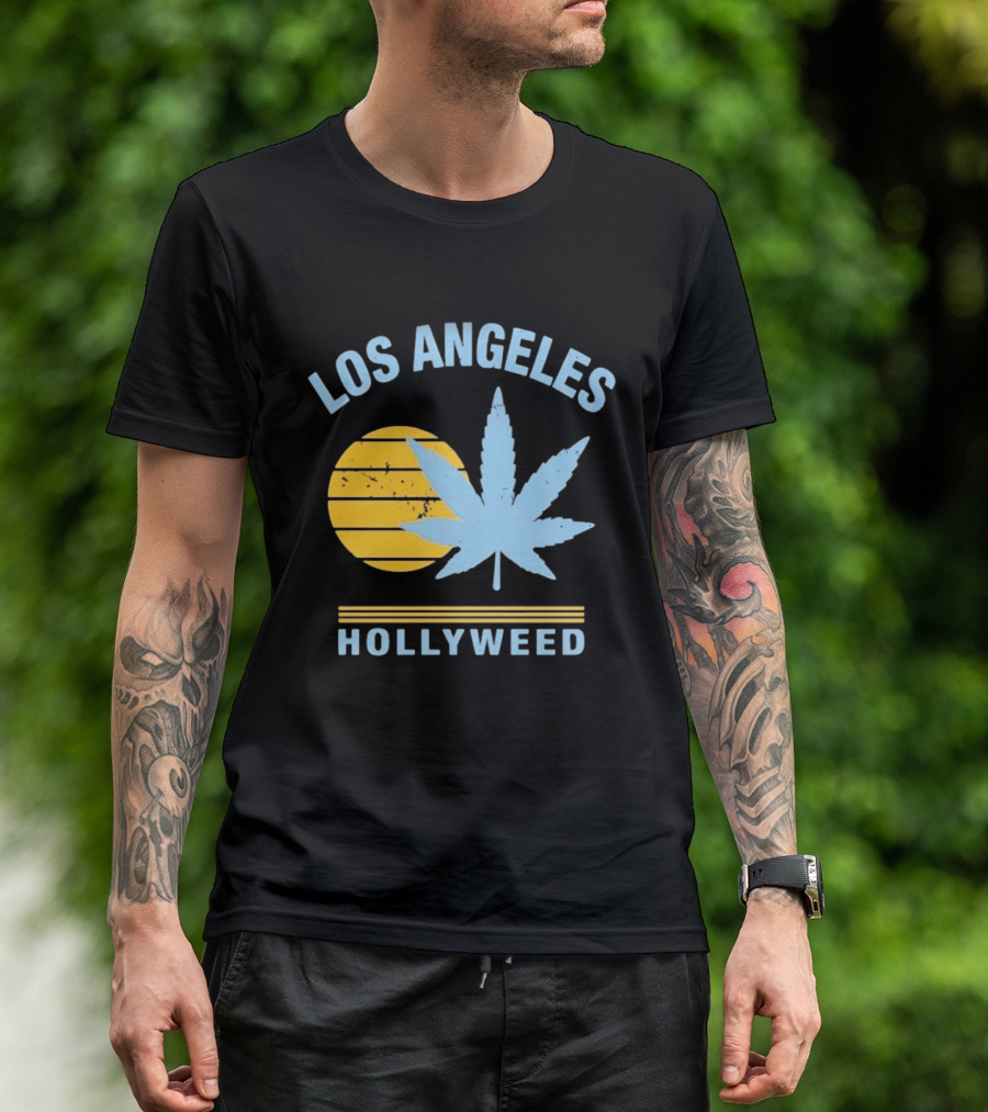 Los Angeles Hollyweed Cannabis Leaf Sunburst T-Shirt