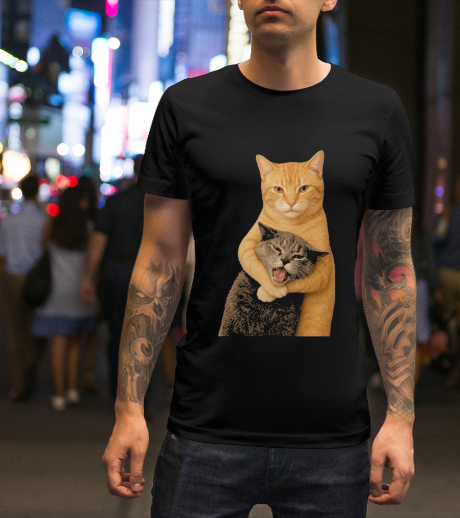 Cat Fight Meme Hugging Cats Funny Pet Lovers T-Shirt