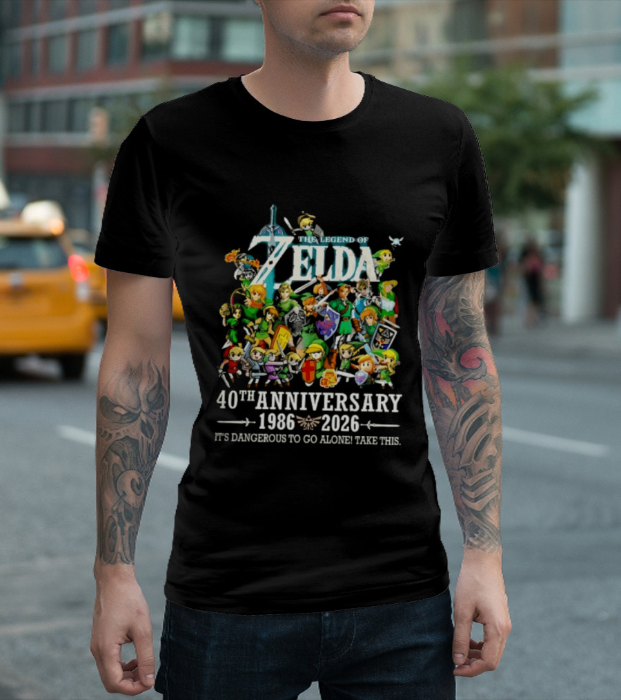 The Legend Of Zelda 40th Anniversary 1986 2026 Its Dangerous To Go Alone Take This Link Master Sword T-Shirt
