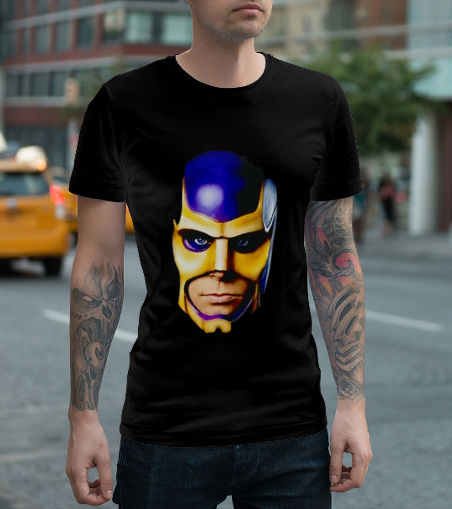 Realistic Painted Purple Gold Superhero Mask Face Close Up T-Shirt