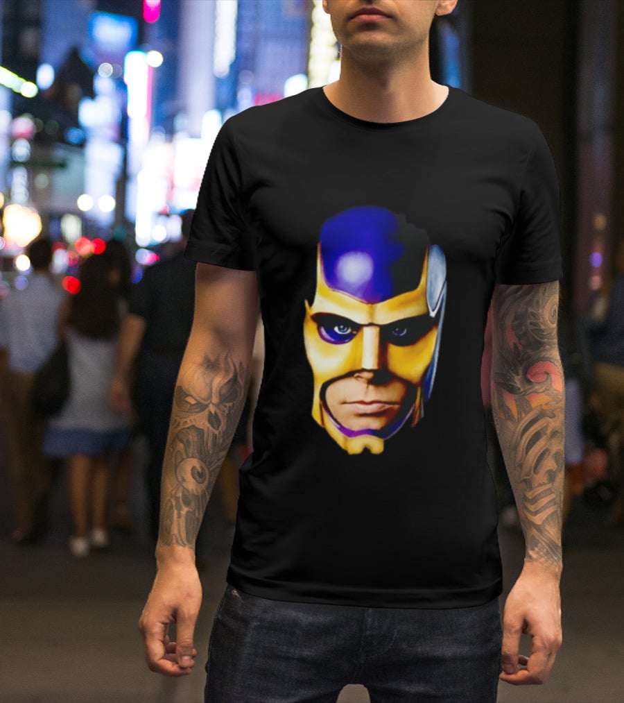 Realistic Painted Purple Gold Superhero Mask Face Close Up T-Shirt