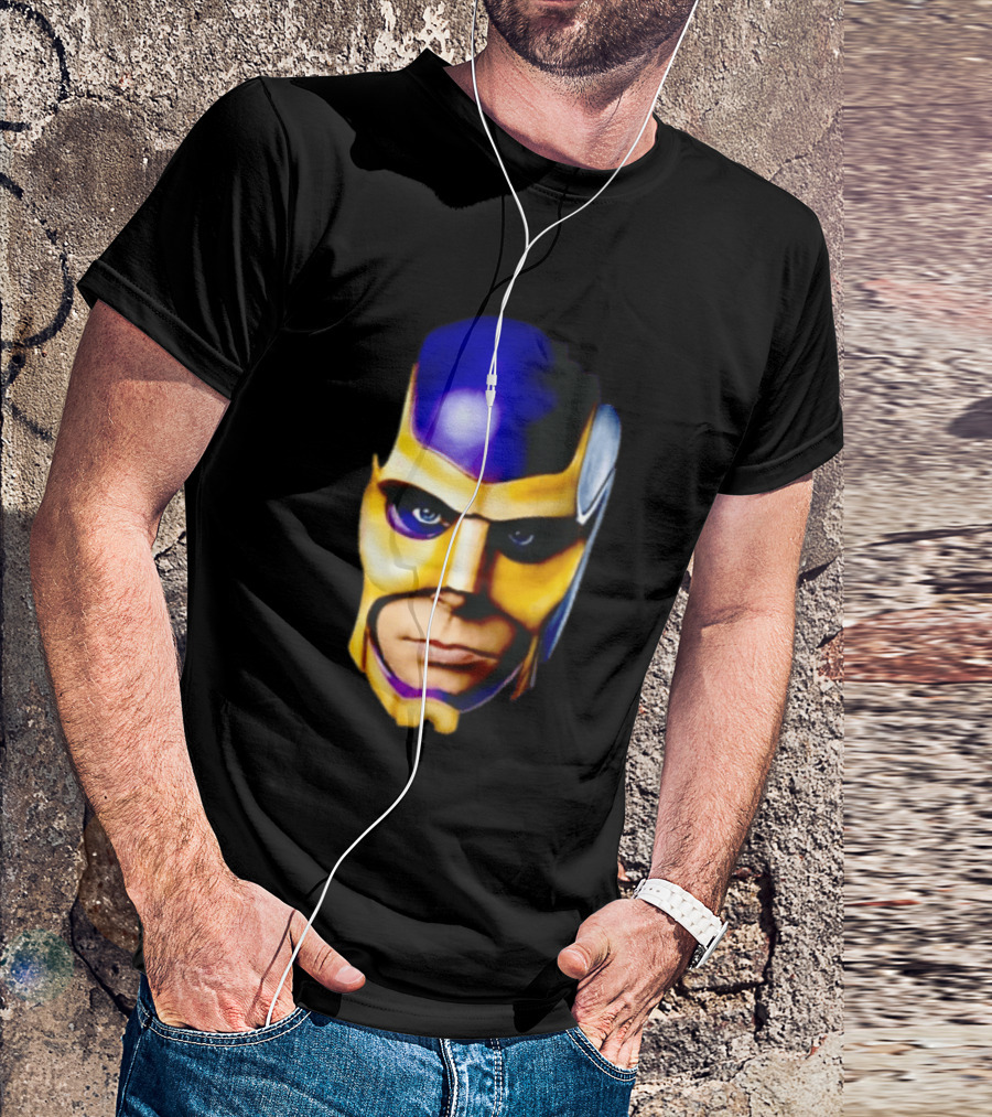 Realistic Painted Purple Gold Superhero Mask Face Close Up T-Shirt