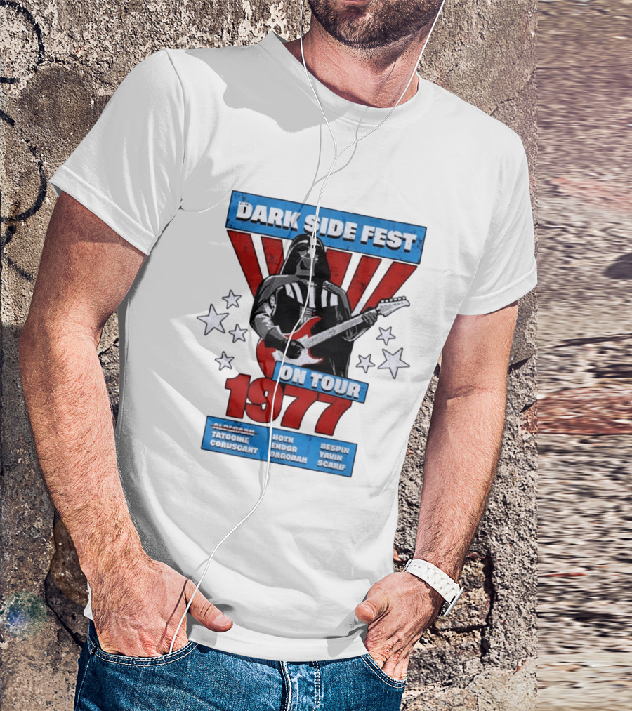 Darth Vader Dark Side Fest On Tour 1977 Tatooine Coruscant Hoth Endor Dagobah Bespin Yavin Scarif T-Shirt