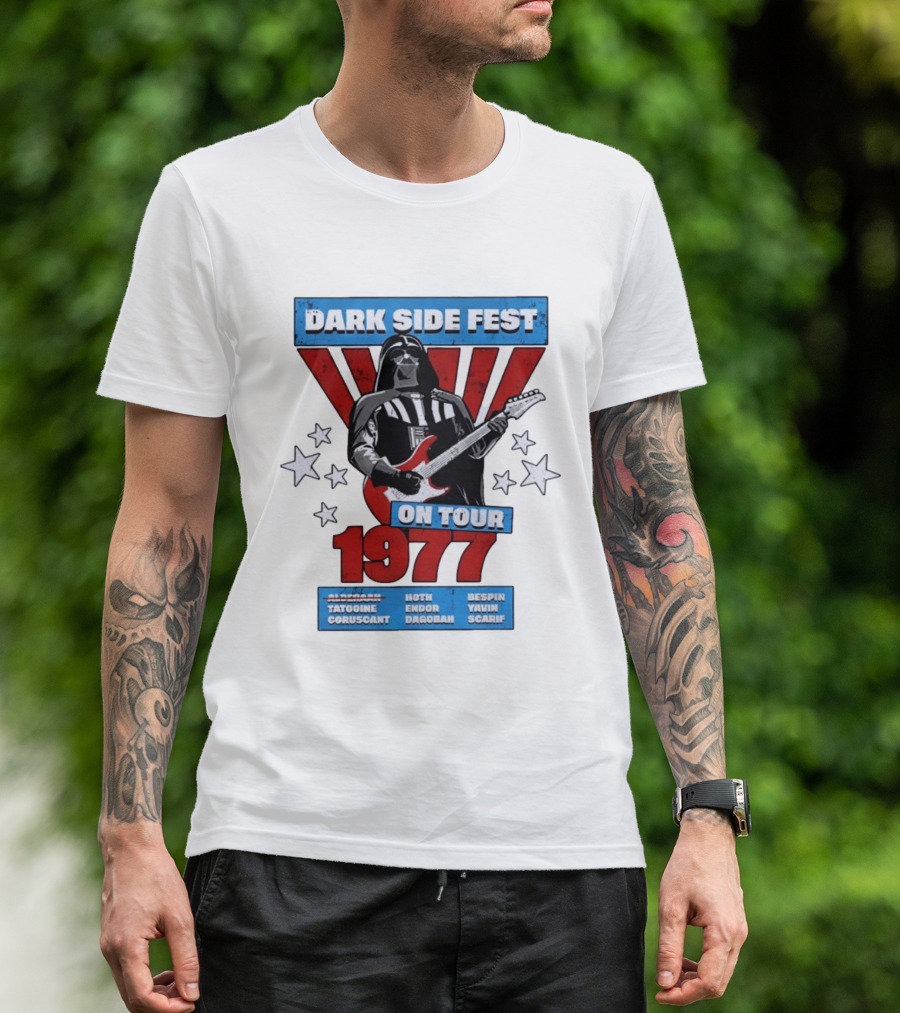 Darth Vader Dark Side Fest On Tour 1977 Tatooine Coruscant Hoth Endor Dagobah Bespin Yavin Scarif T-Shirt