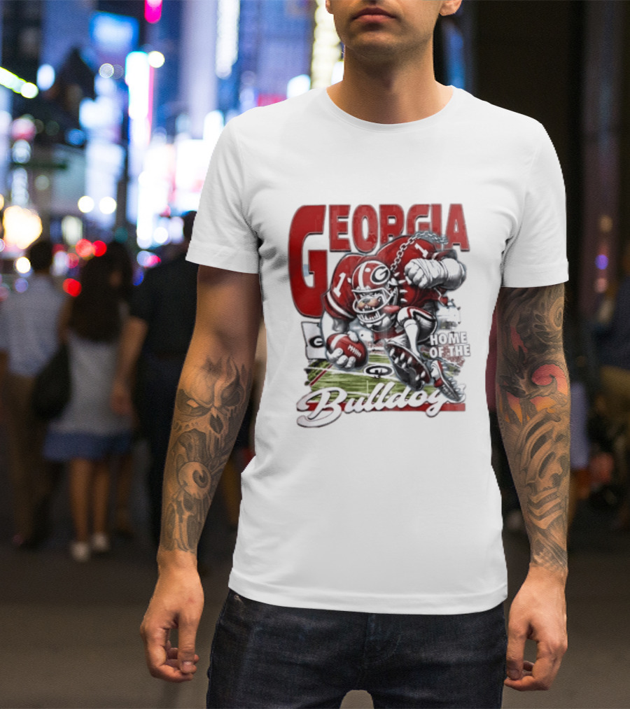 Georgia Bulldogs Football Cartoon Running Home Of The Bulldogs T-Shirt