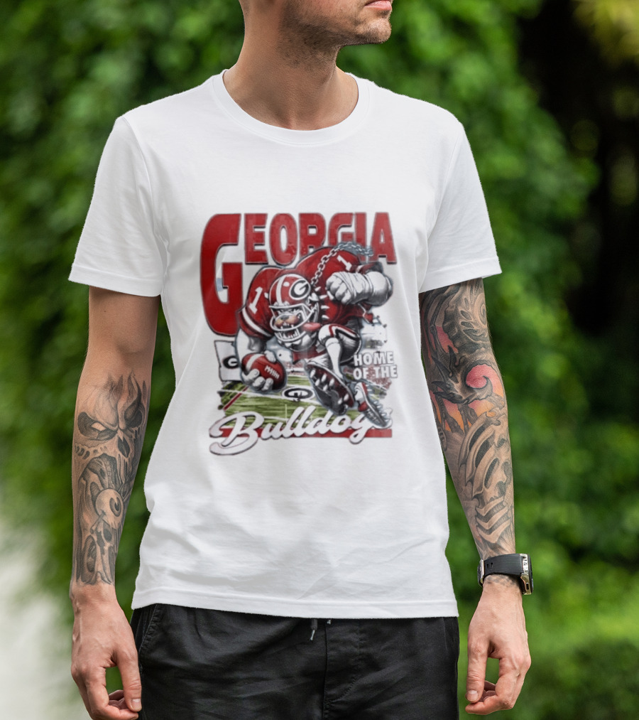 Georgia Bulldogs Football Cartoon Running Home Of The Bulldogs T-Shirt
