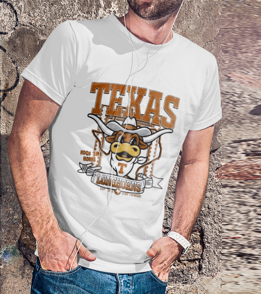 Texas Longhorns Hook Em Horns Game Changers Est 1883 State Map Cartoon T-Shirt