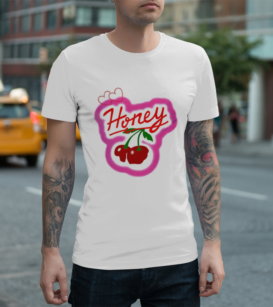 Honey Cherry Fruit Hearts Pink Neon T-Shirt
