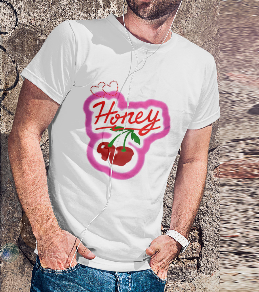 Honey Cherry Fruit Hearts Pink Neon T-Shirt