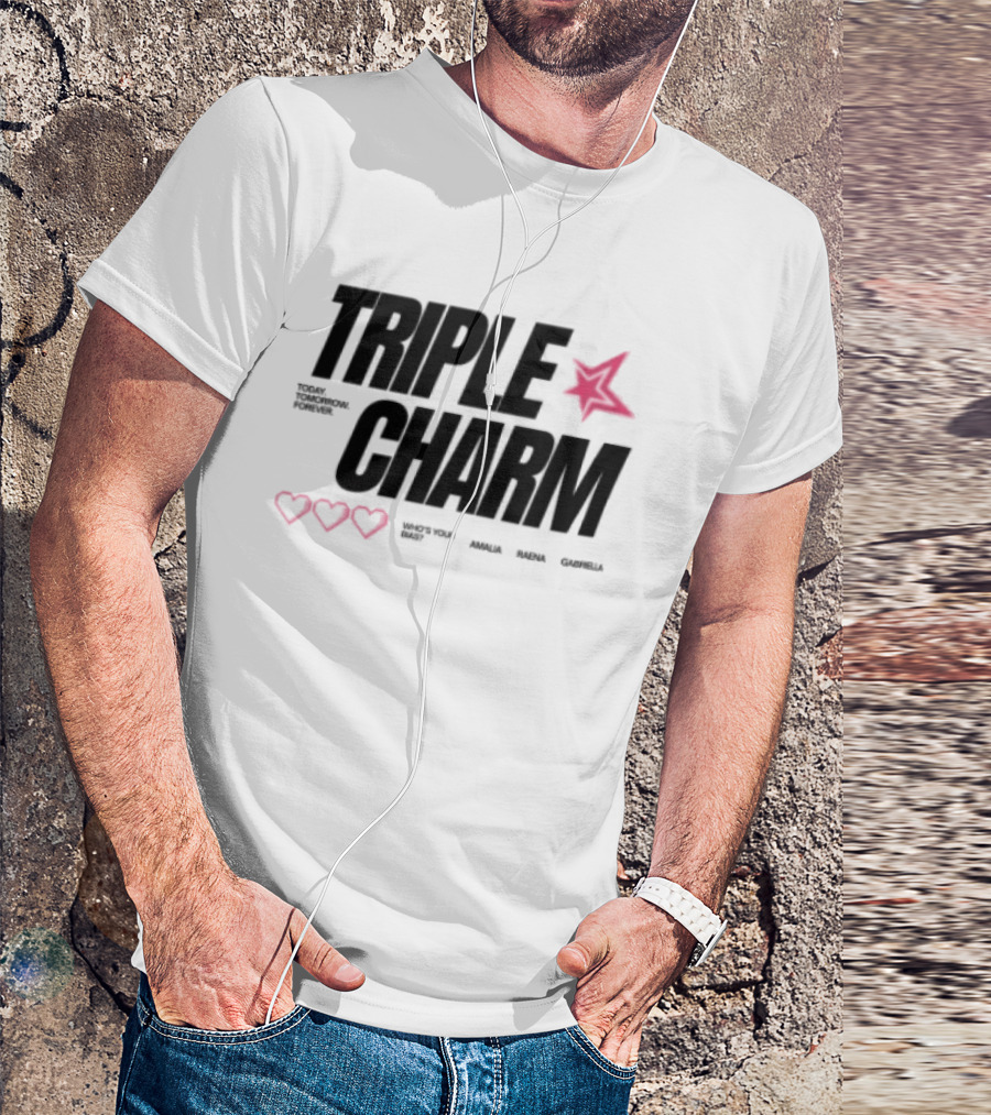 Triple Charm White Hearts Pink Star T-Shirt
