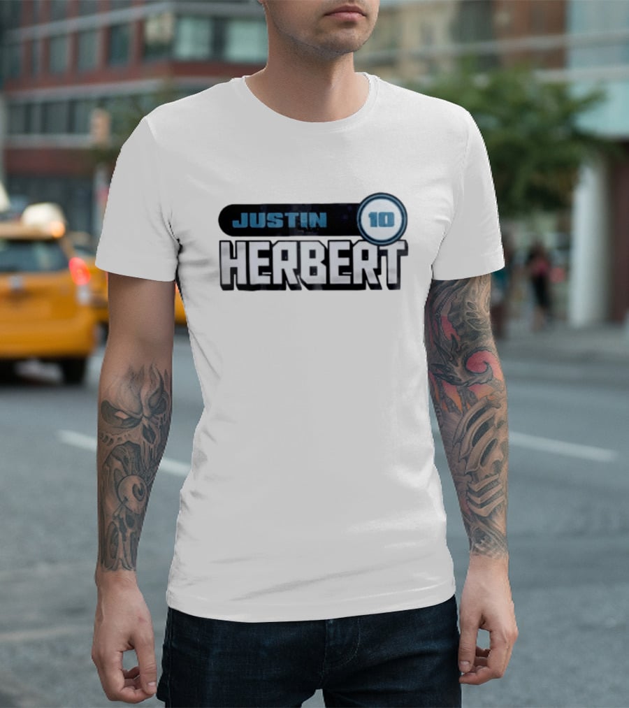Justin Herbert 10 Blue Rounded Number Block T-Shirt