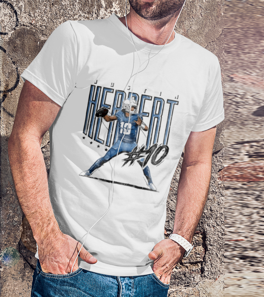 Justin Herbert 10 Quarterback Football Stars Distressed Sketch T-Shirt