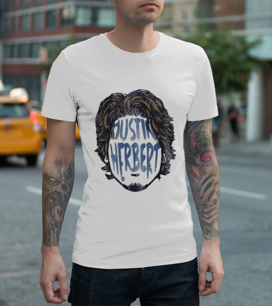 Justin Herbert Distressed Long Hair Beard Head T-Shirt