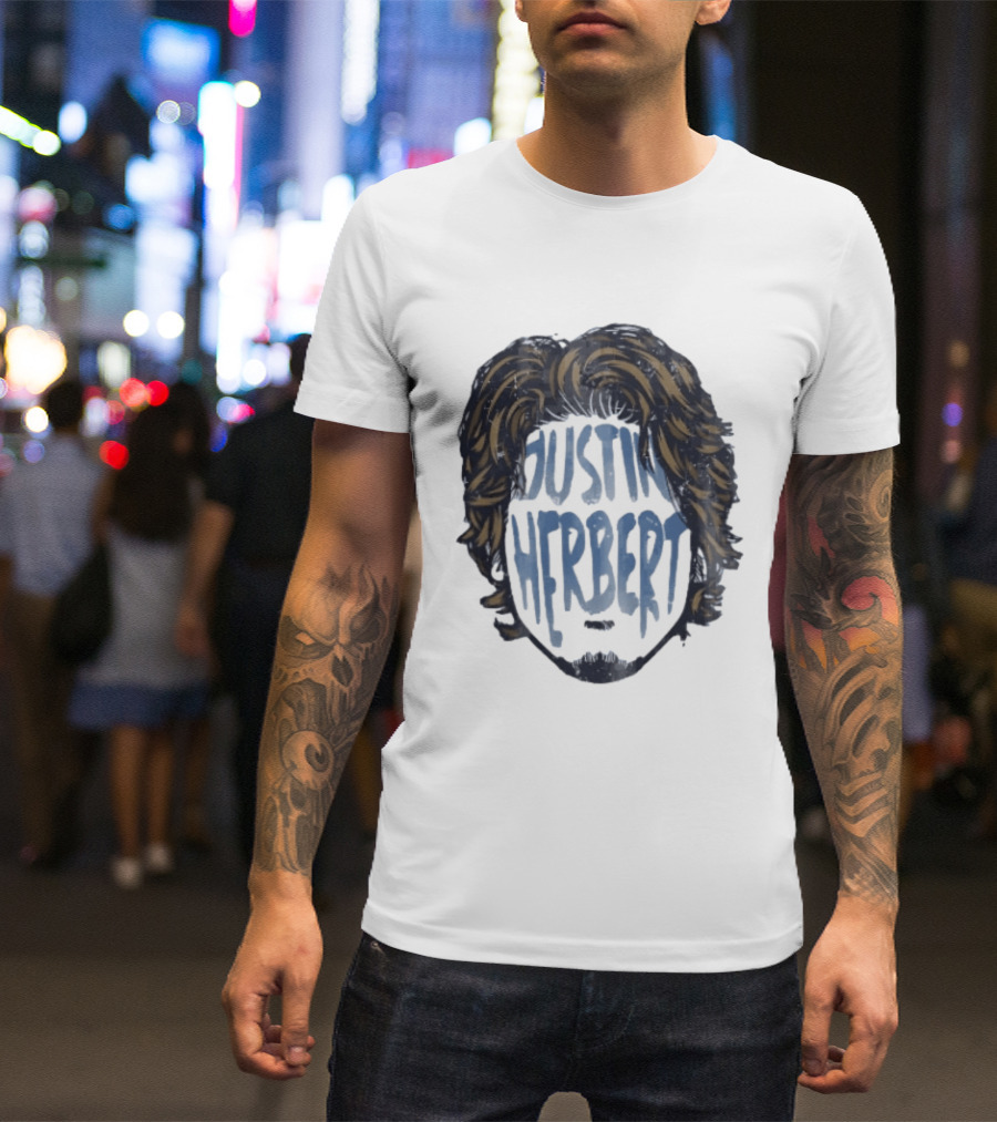 Justin Herbert Distressed Long Hair Beard Head T-Shirt