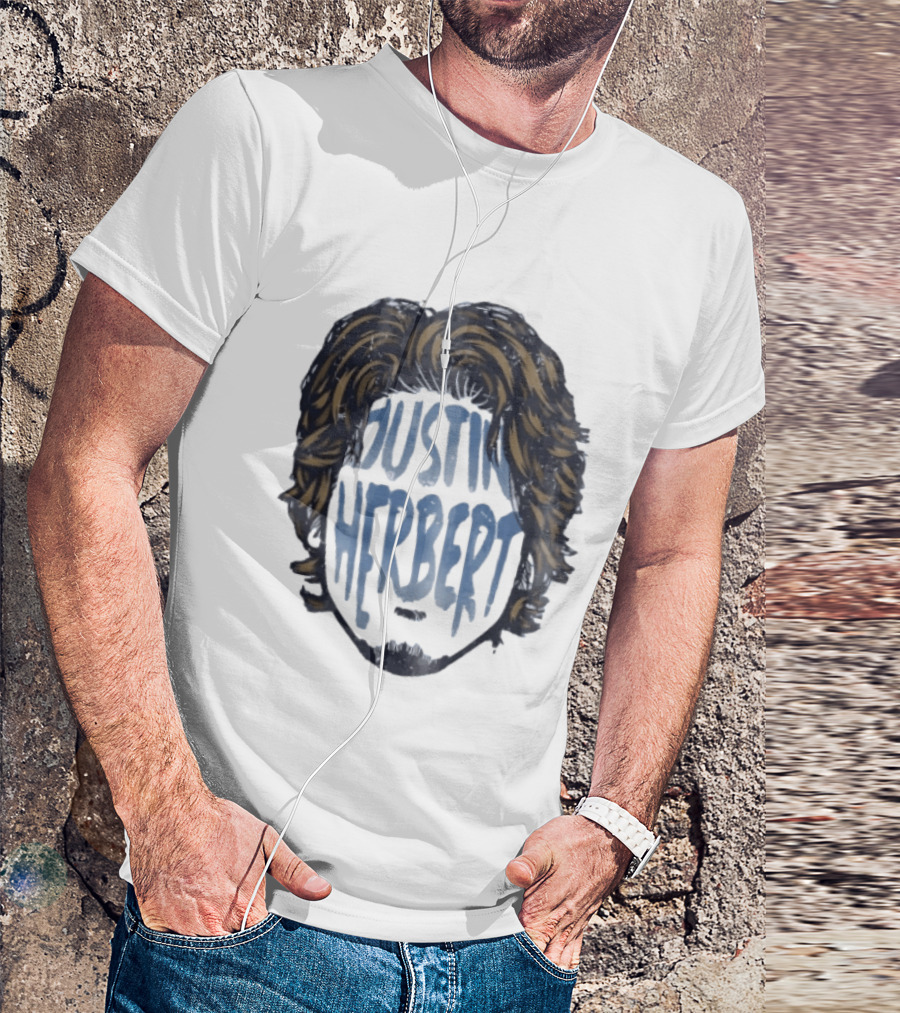 Justin Herbert Distressed Long Hair Beard Head T-Shirt